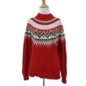 Caslon Fair Isle Sweater Womens XS Extra Small Cable Knit Mock Neck Holiday